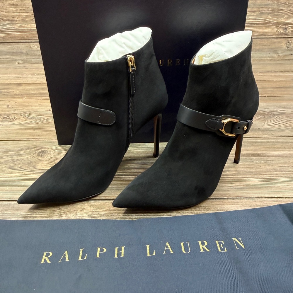 Ralph Lauren Purple Label Women 39.5 Zandra Ankle Boot Black Suede Buckle